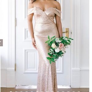 Revelry Bardot Sequin Dress in Champagne